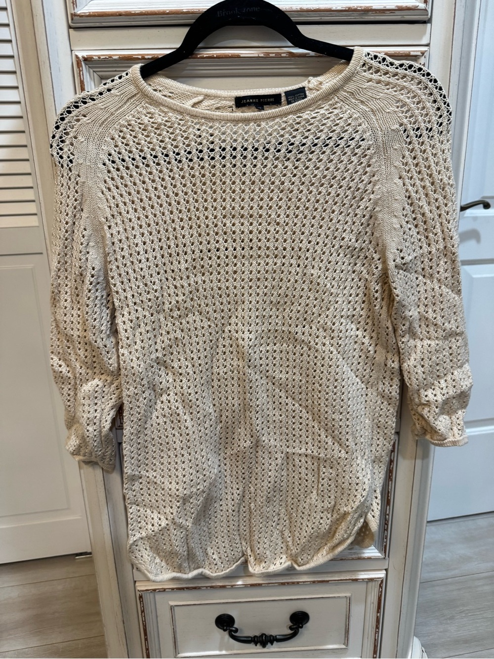 Jeanne Pierre Women Open Knit Cream Sweater Top